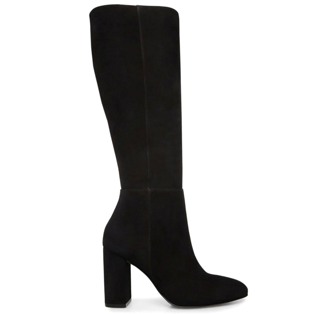 STEVE MADDEN Women's Ninny Black Nubuck Heeled Boots Pointed Toe Block heel Boot - Picture 4 of 11